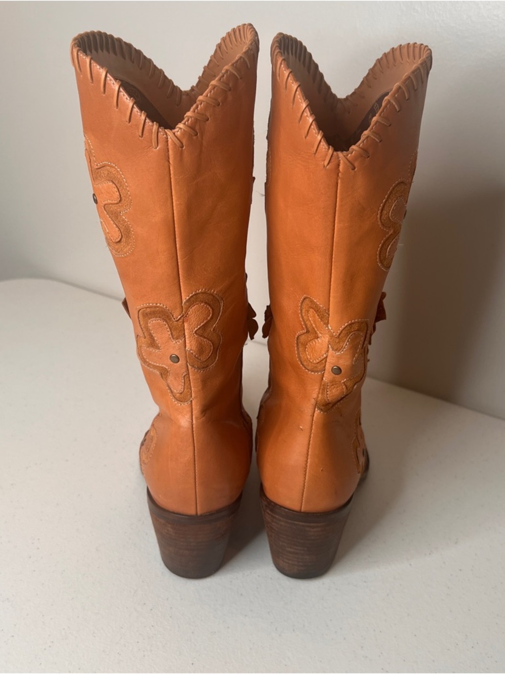 Mia Candida Cowgirl Leather Boots Brown Daisy Embellished Boho Womens Size 10 - Picture 5 of 16